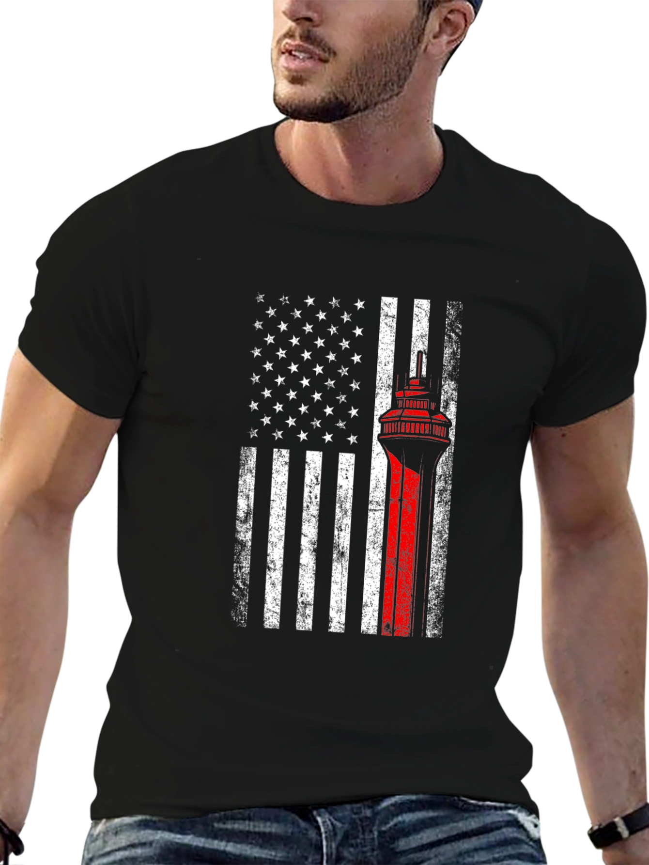 American Flag Firefighter T-Shirt - Thin Red Line