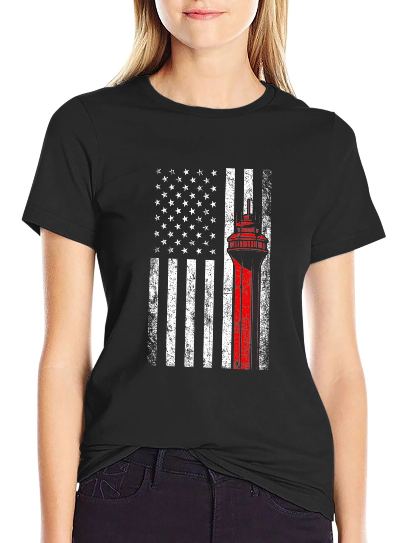 American Flag Firefighter T-Shirt - Thin Red Line