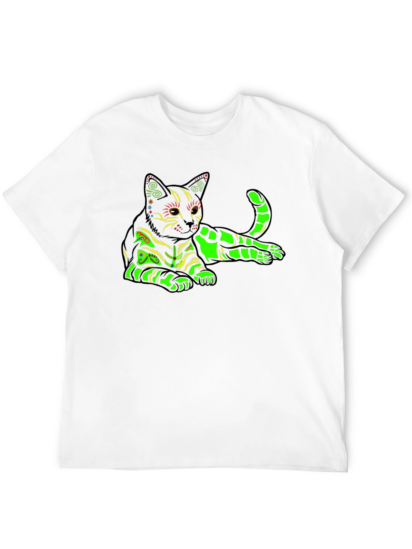 Neon Cat Graphic T-Shirt - Black