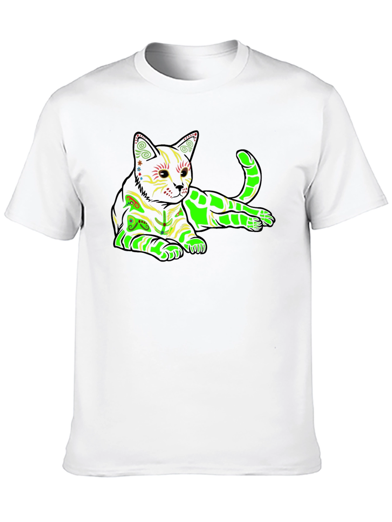 Neon Cat Graphic T-Shirt - Black