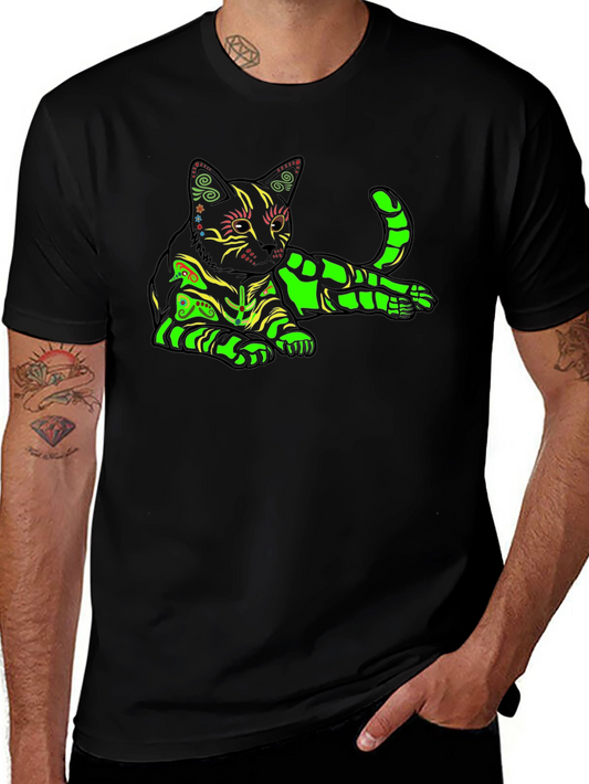 Neon Cat Graphic T-Shirt - Black