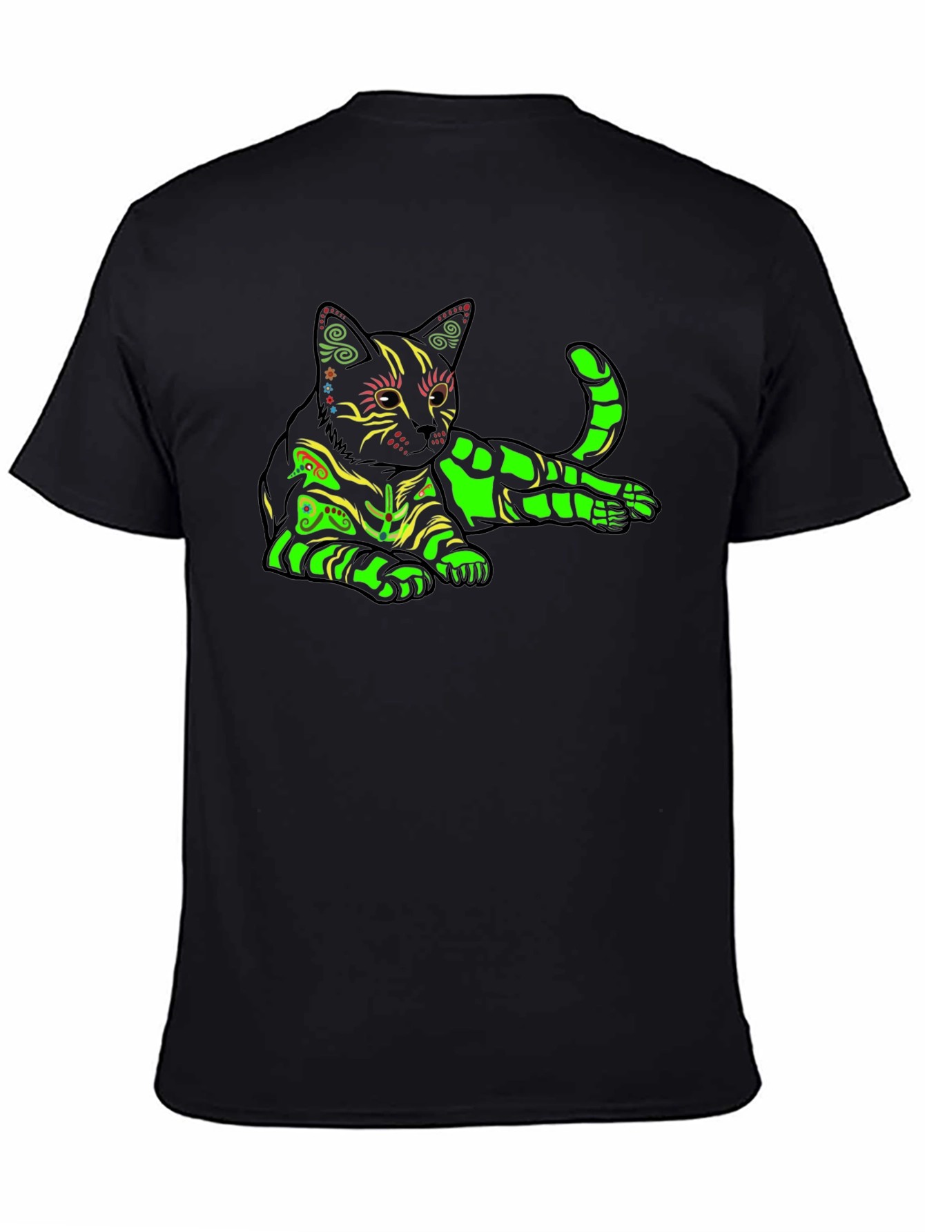 Neon Cat Graphic T-Shirt - Black