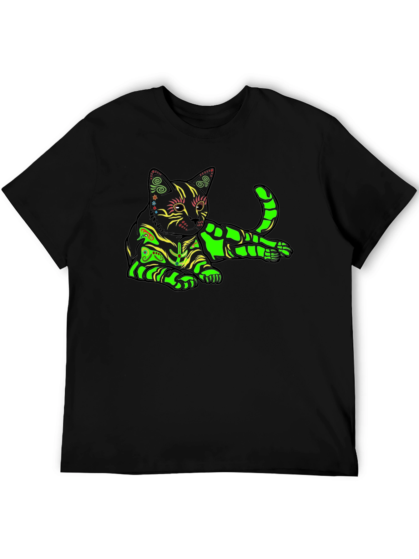 Neon Cat Graphic T-Shirt - Black