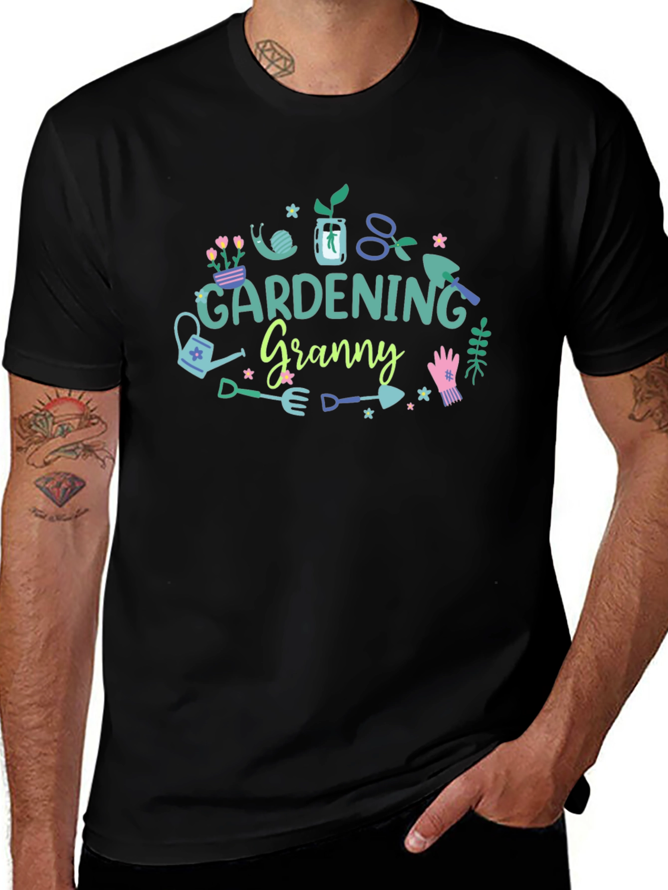 Gardening Granny Black T-Shirt
