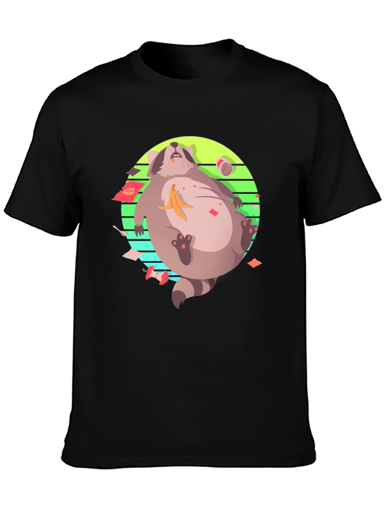 Raccoon Feast T-Shirt - Black Crew Neck Graphic Tee