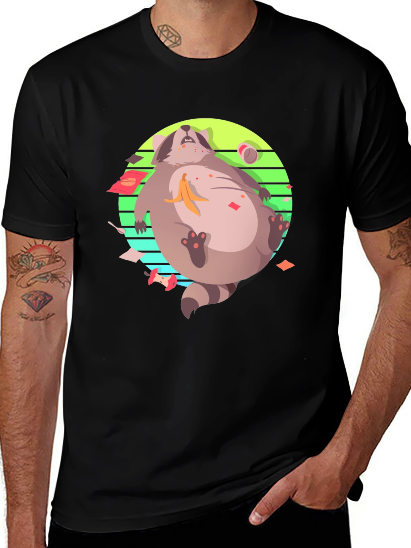 Raccoon Feast T-Shirt - Black Crew Neck Graphic Tee