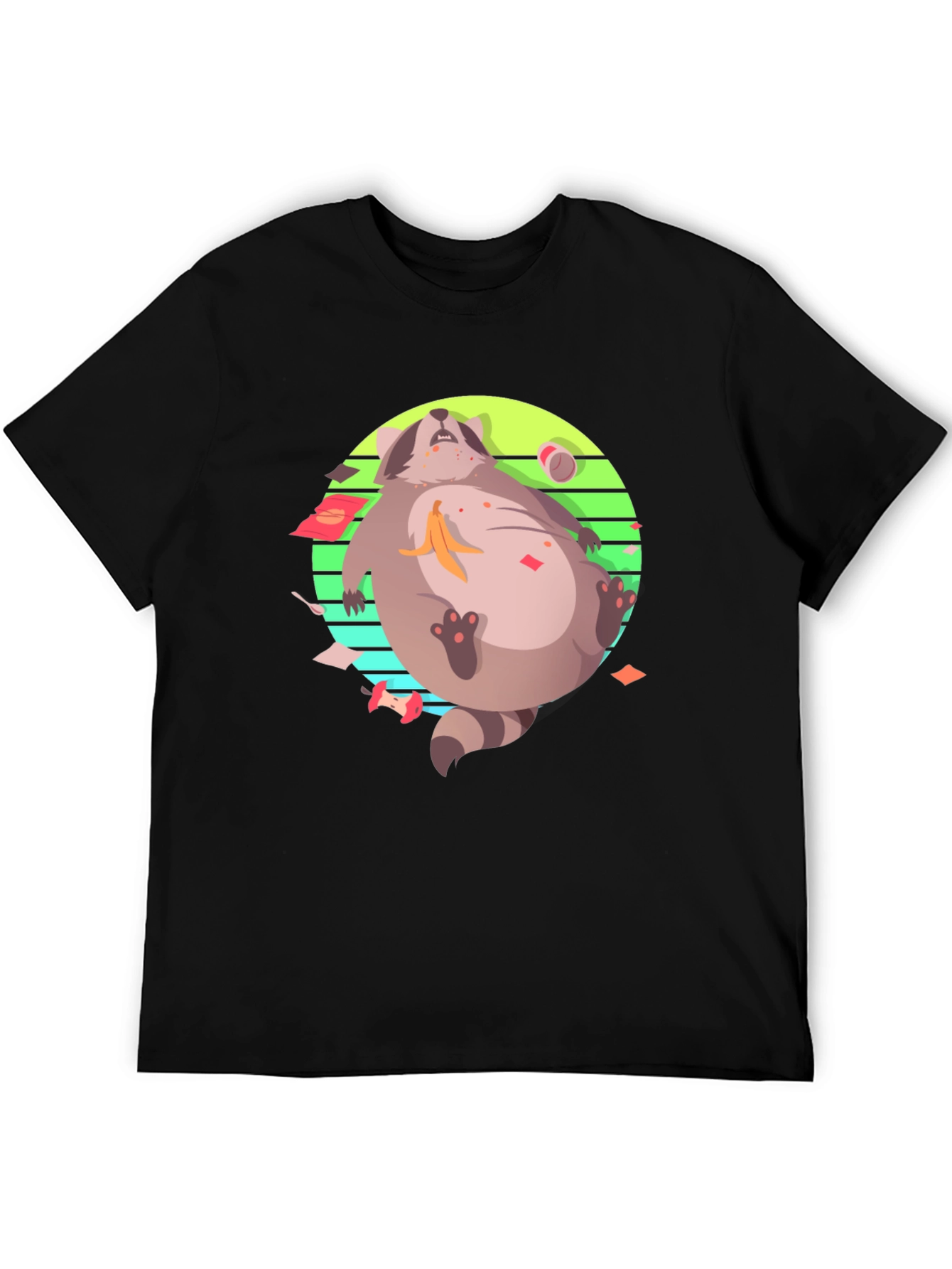 Raccoon Feast T-Shirt - Black Crew Neck Graphic Tee