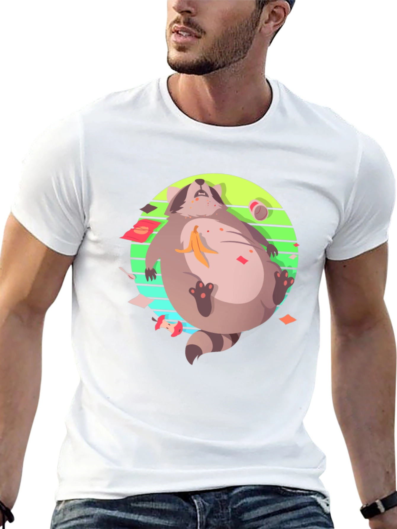 Raccoon Feast T-Shirt - Black Crew Neck Graphic Tee