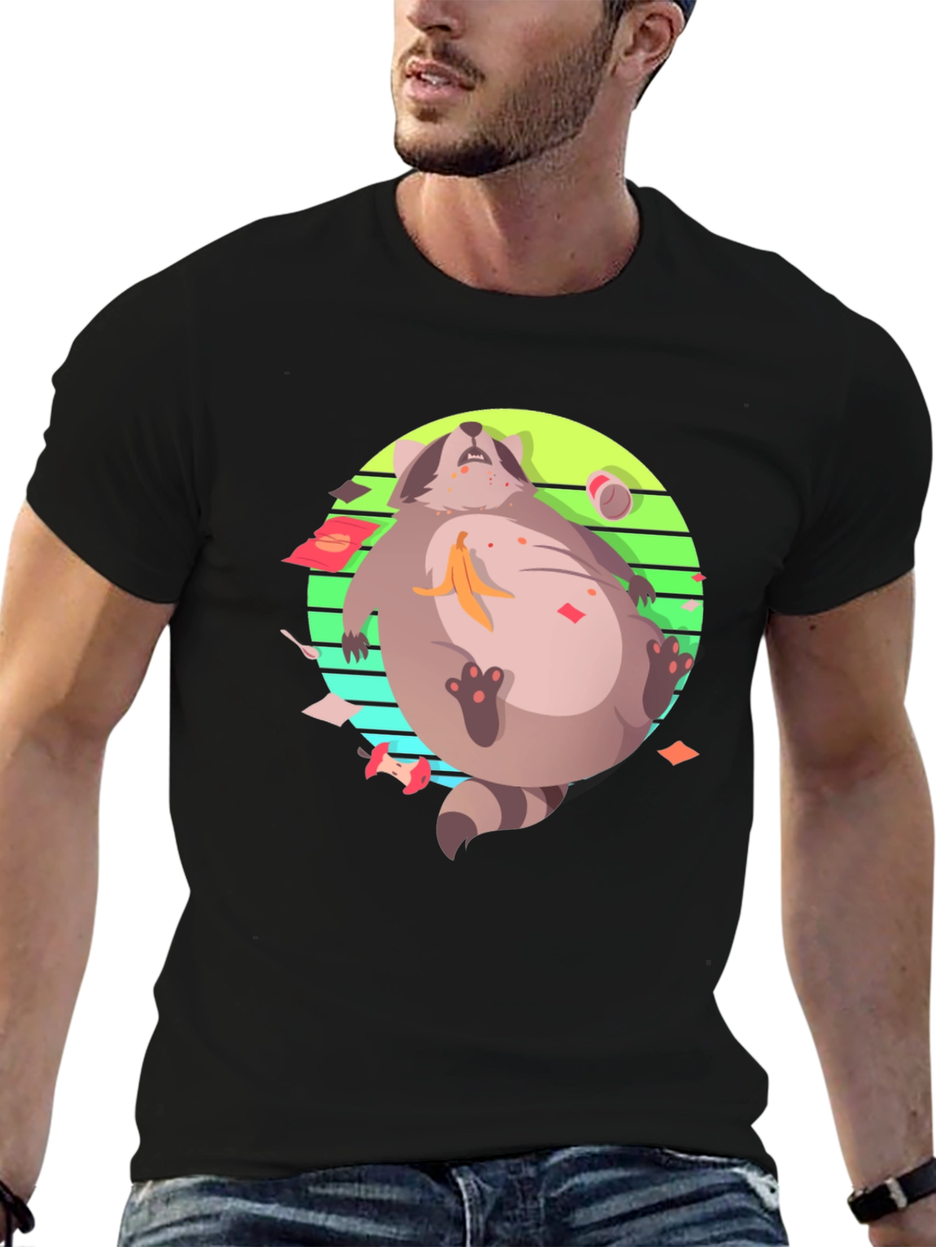 Raccoon Feast T-Shirt - Black Crew Neck Graphic Tee