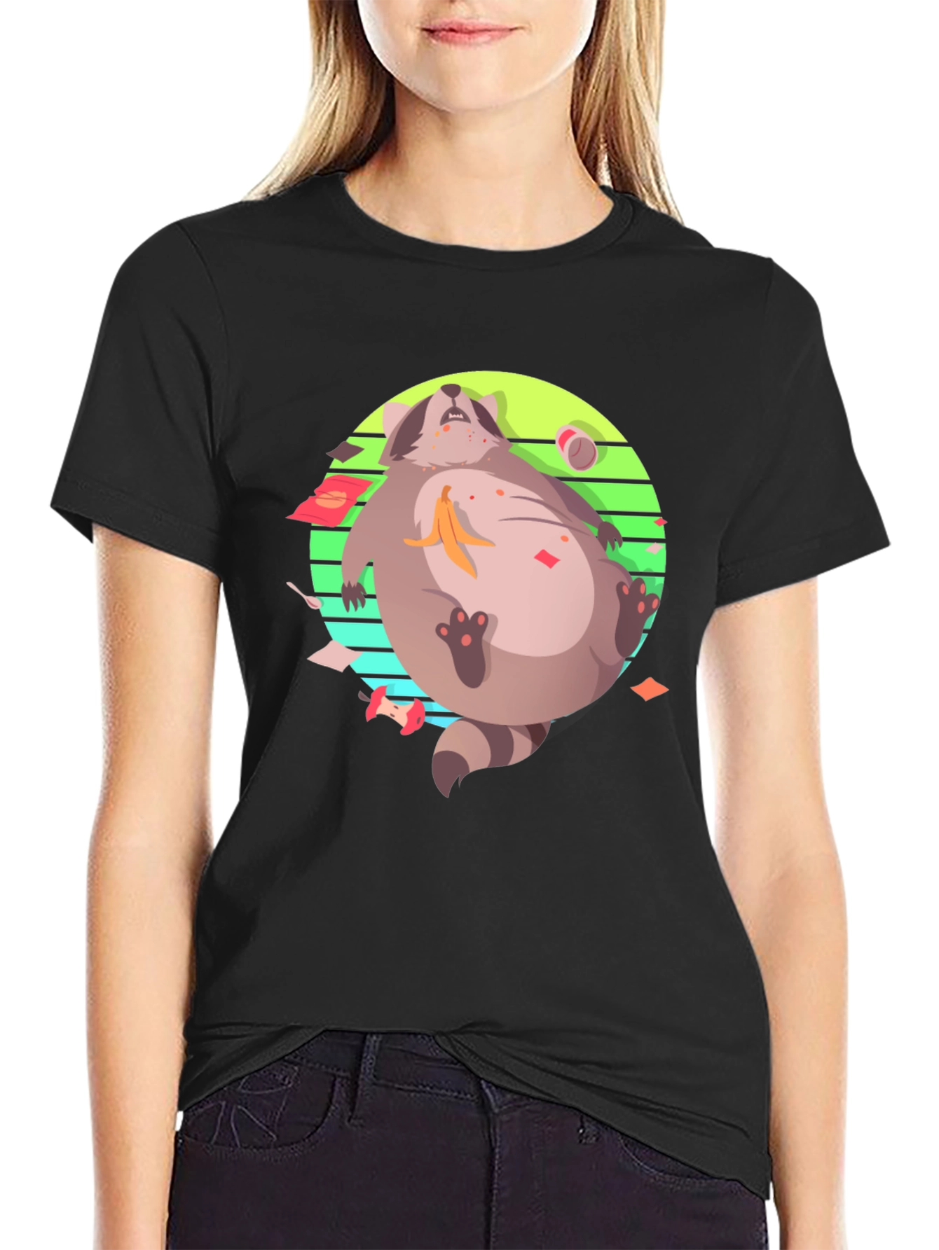 Raccoon Feast T-Shirt - Black Crew Neck Graphic Tee