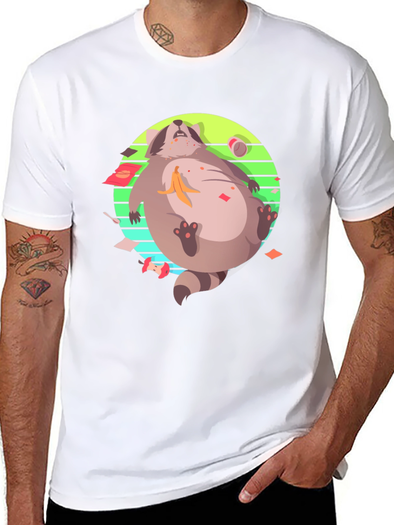 Raccoon Feast T-Shirt - Black Crew Neck Graphic Tee