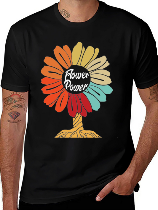Flower Power Graphic Tee - Retro Design Soft Cotton