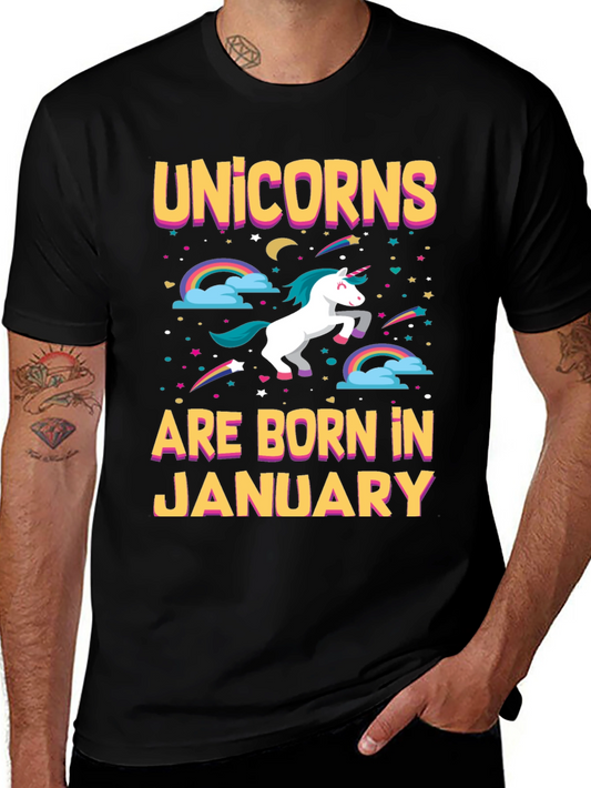Unicorns Born in January Black T-Shirt