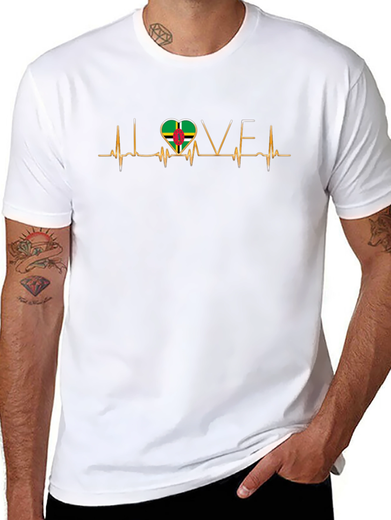 I Love Dominica T-Shirt Dominica Flag Heartbeat Tee