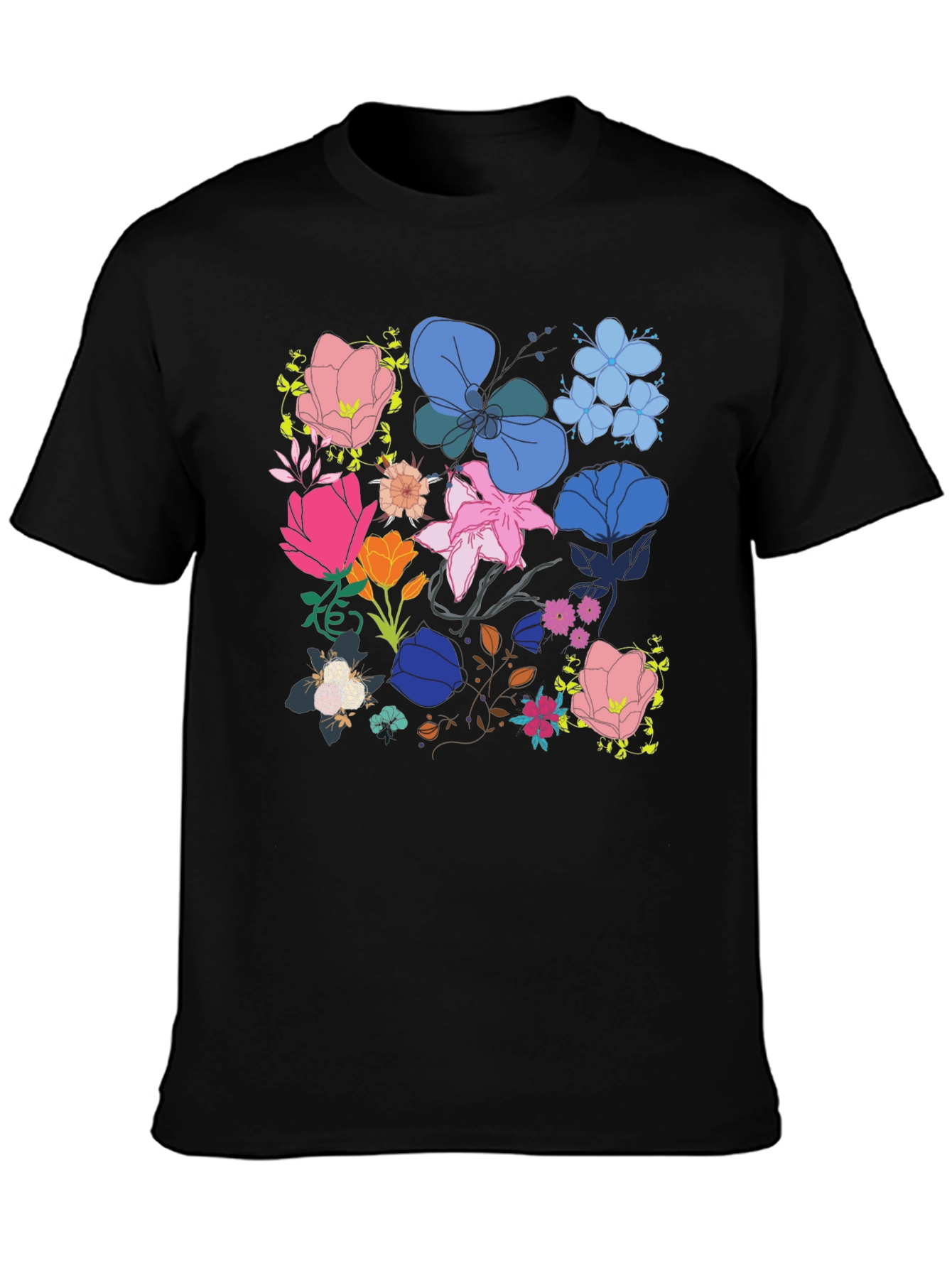 Floral Print Graphic Tee - Black