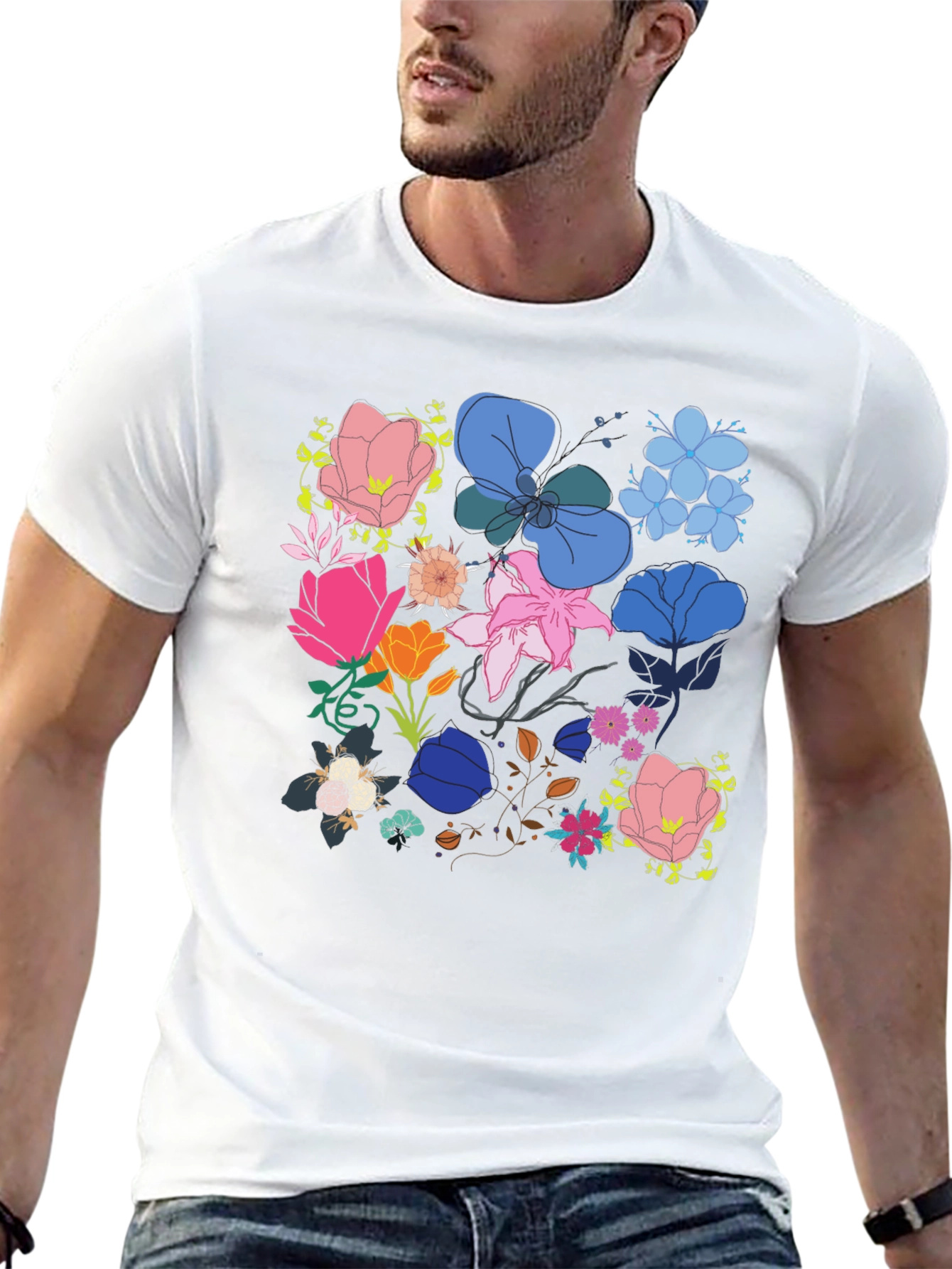 Floral Print Graphic Tee - Black