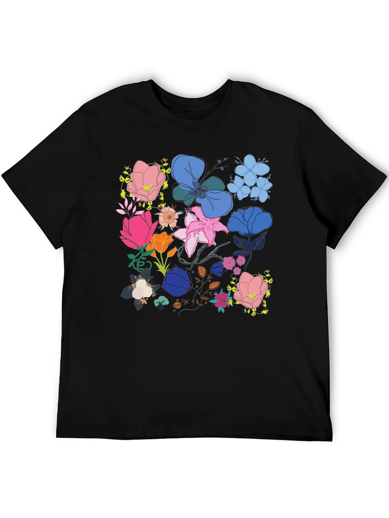 Floral Print Graphic Tee - Black