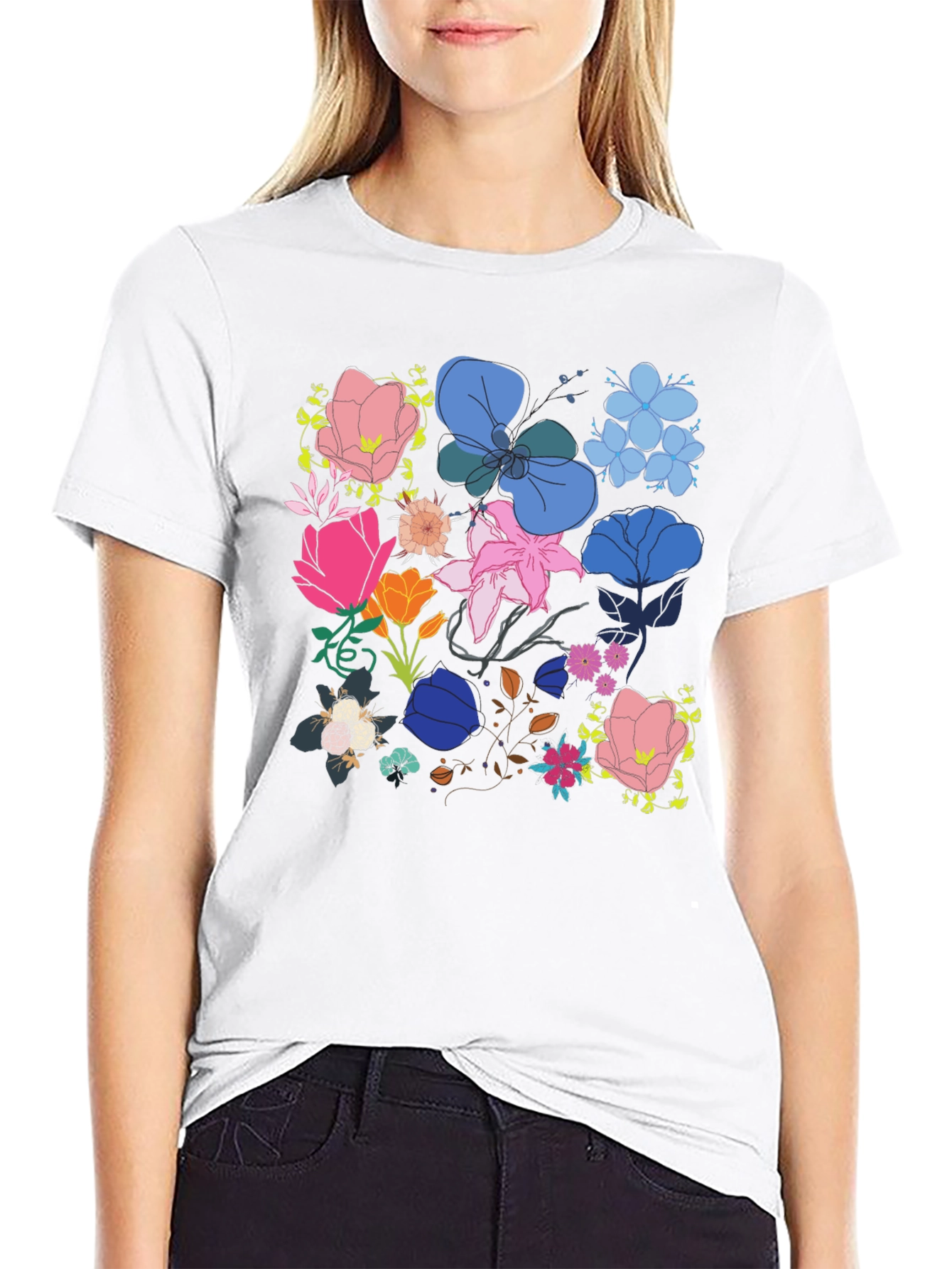 Floral Print Graphic Tee - Black