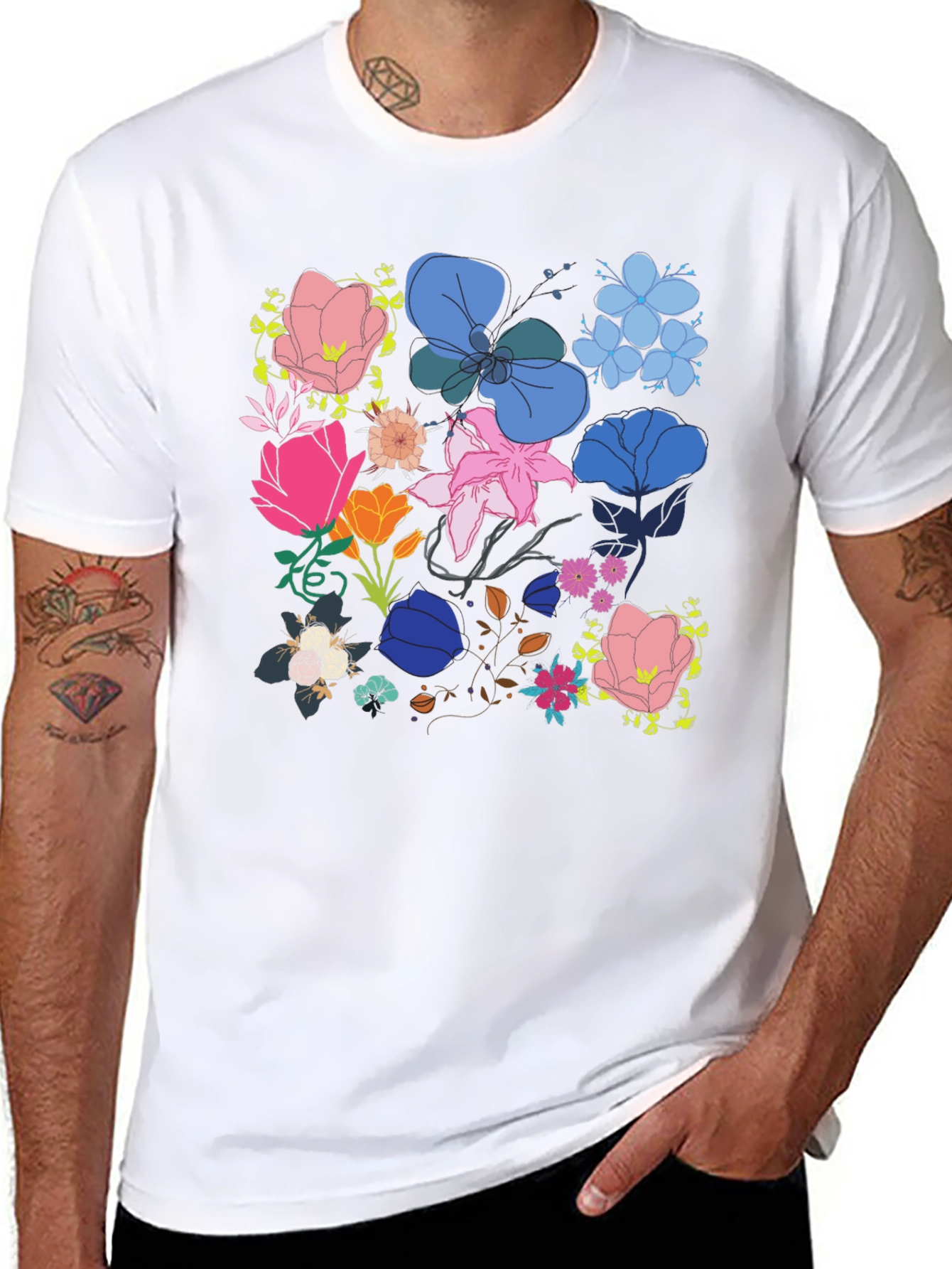 Floral Print Graphic Tee - Black
