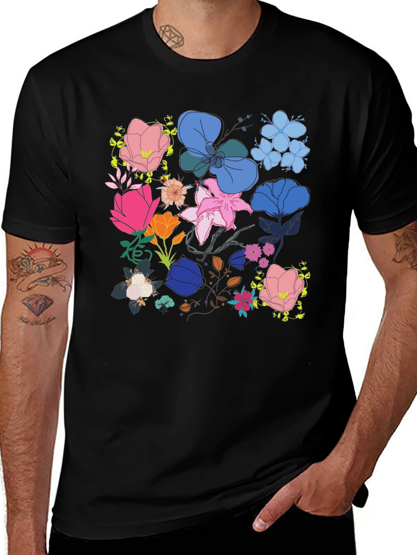 Floral Print Graphic Tee - Black