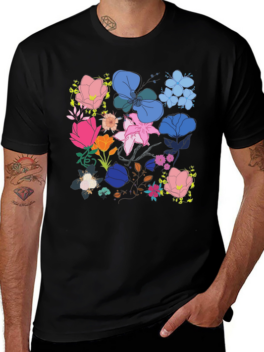 Floral Print Graphic Tee - Black