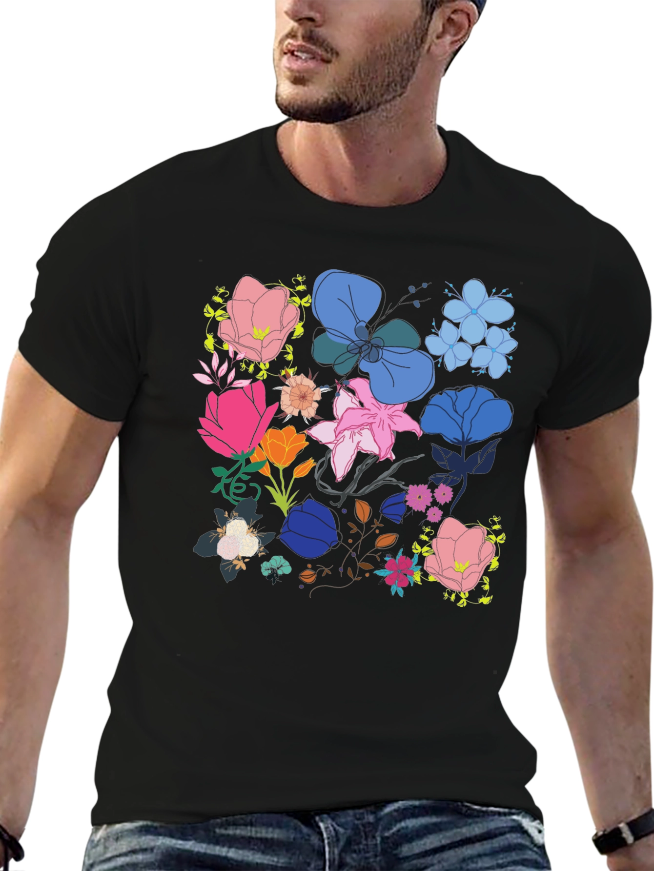 Floral Print Graphic Tee - Black