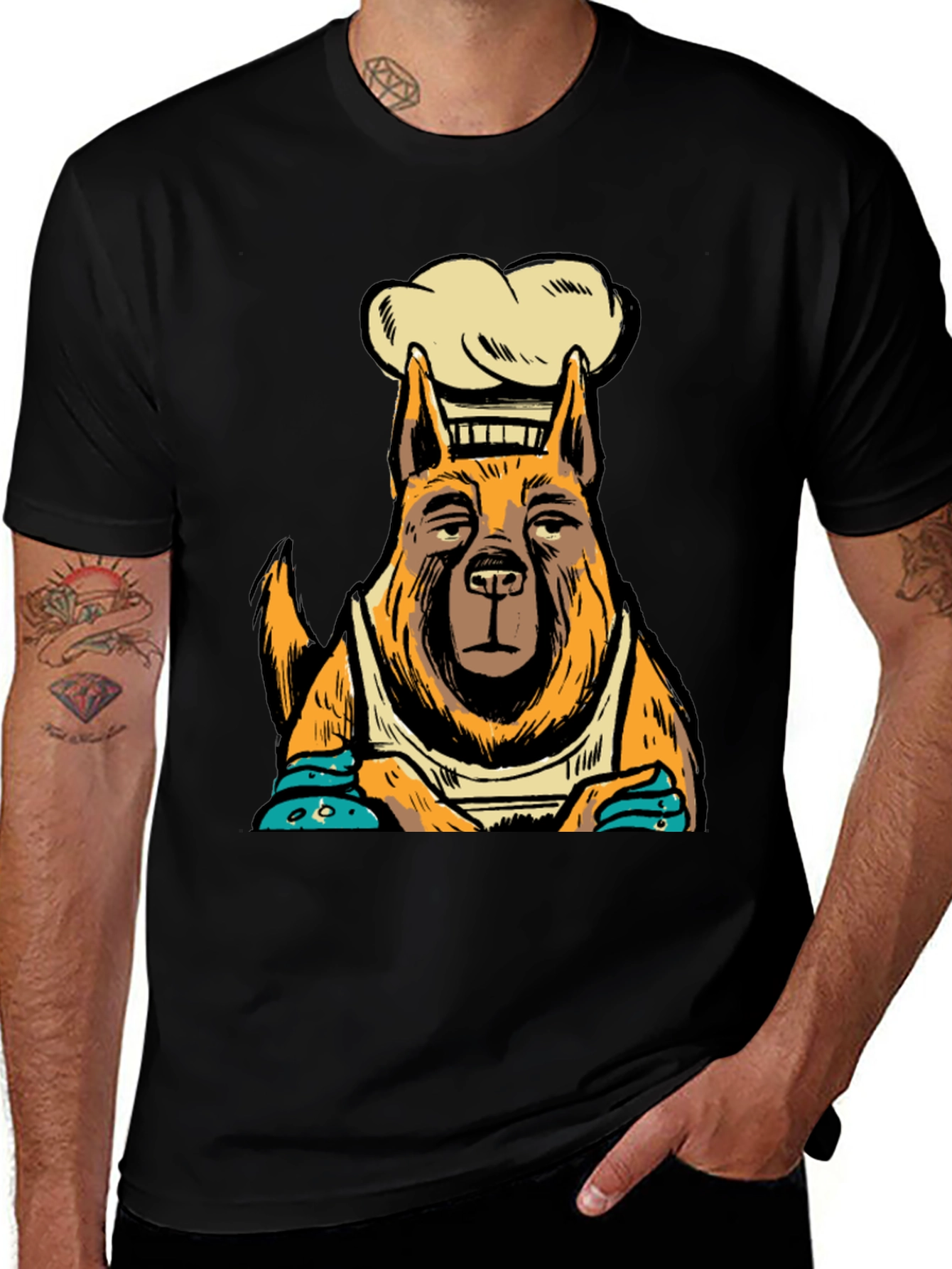 Chef Dog Graphic Tee - Black Cotton T-Shirt