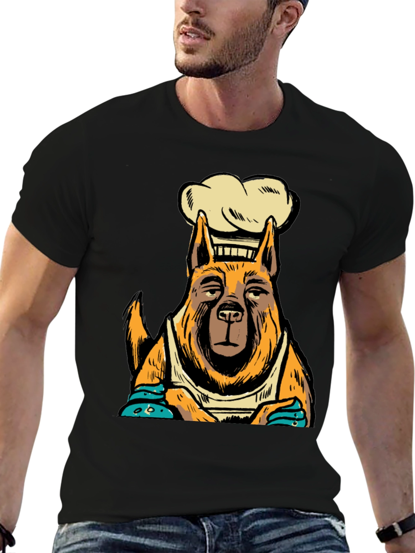 Chef Dog Graphic Tee - Black Cotton T-Shirt