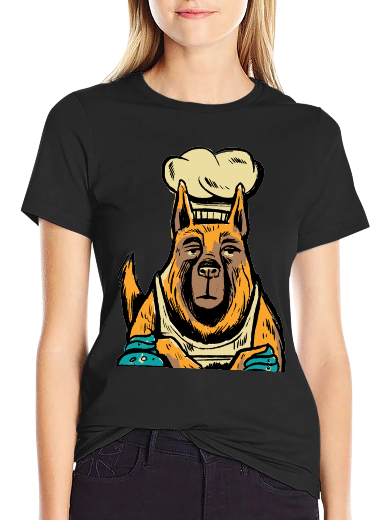 Chef Dog Graphic Tee - Black Cotton T-Shirt
