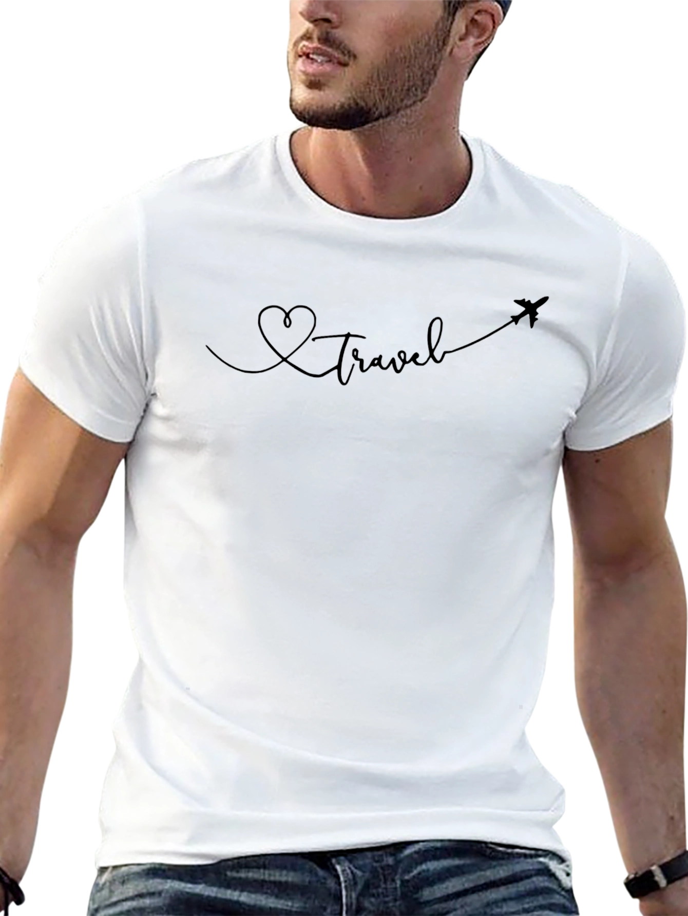 Heart Travel Plane Tee - Black Graphic T-Shirt