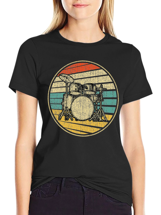Vintage Drum Set T-Shirt - Retro Musician Tee