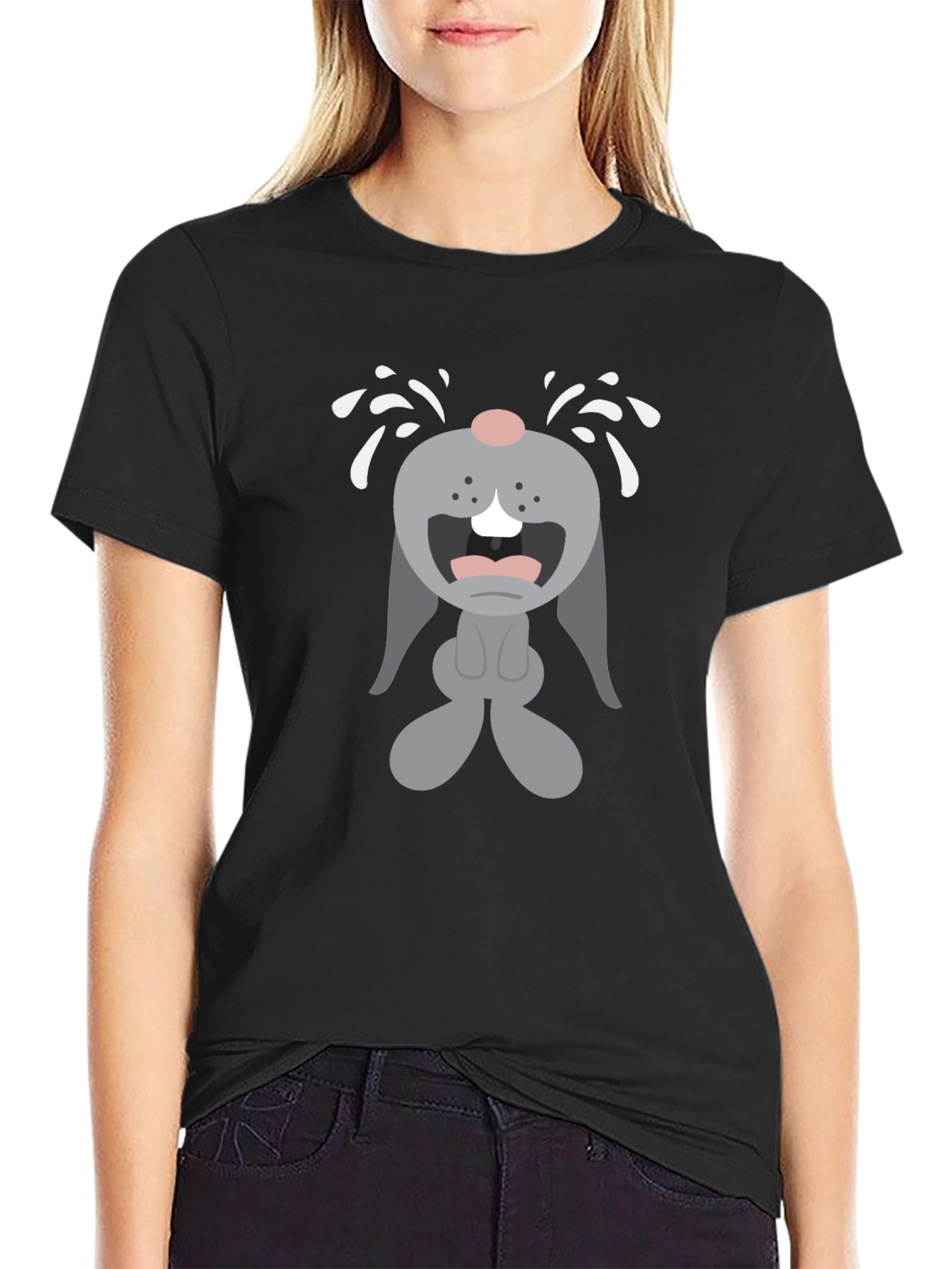 Crybaby Bunny Graphic Tee - Black Cotton T-Shirt