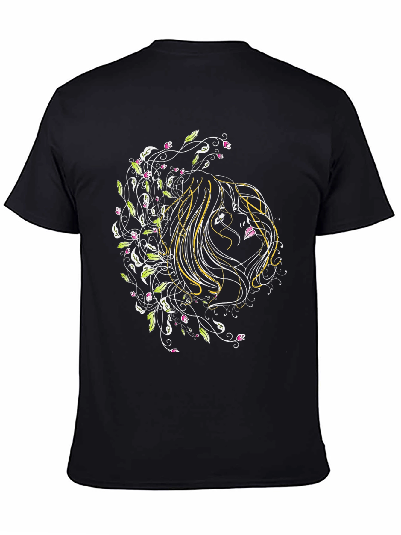 Floral Woman Graphic Black T-Shirt