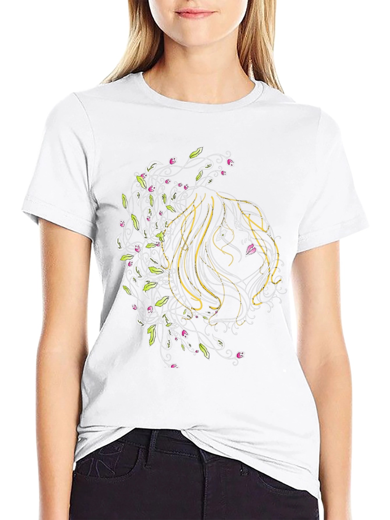Floral Woman Graphic Black T-Shirt