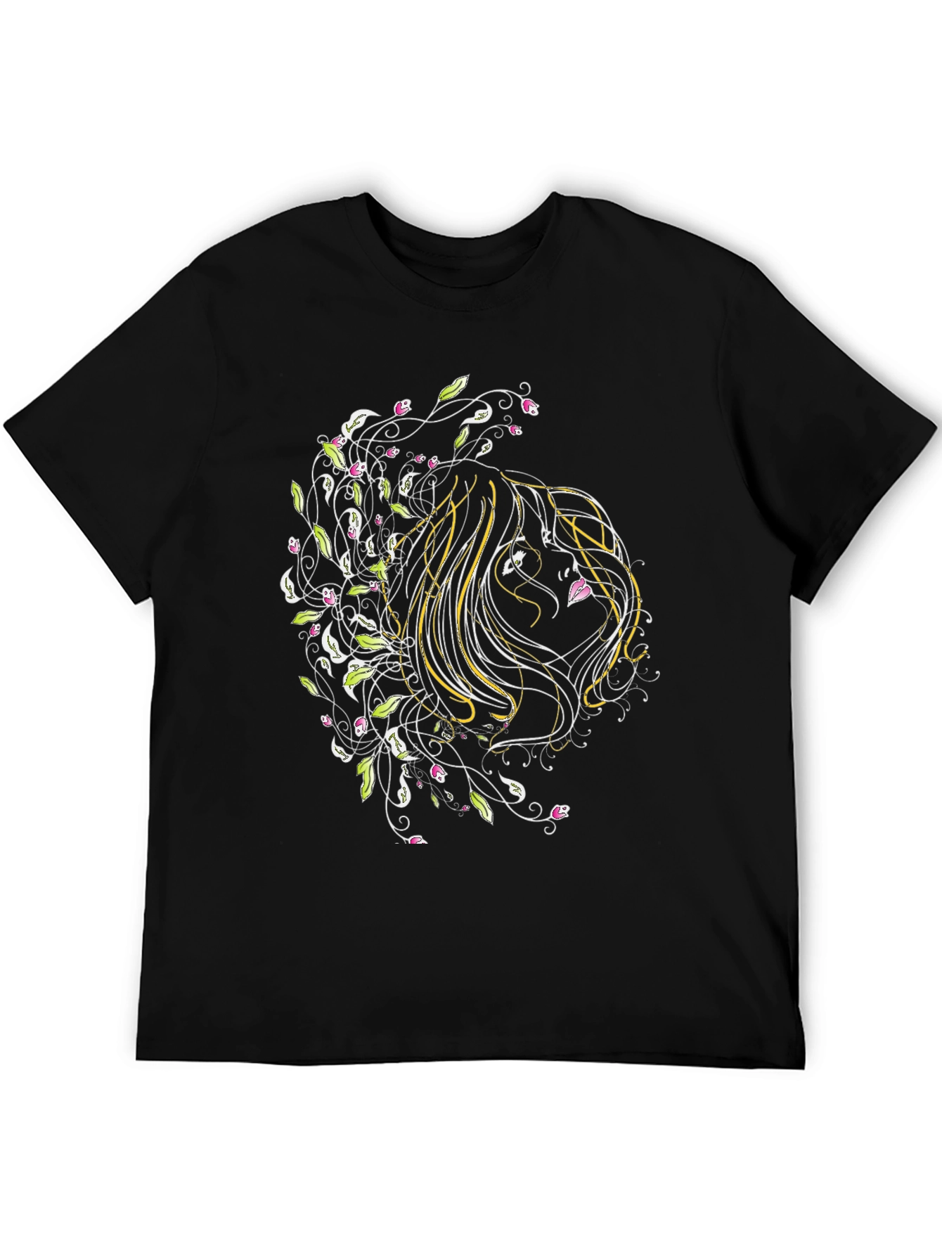Floral Woman Graphic Black T-Shirt