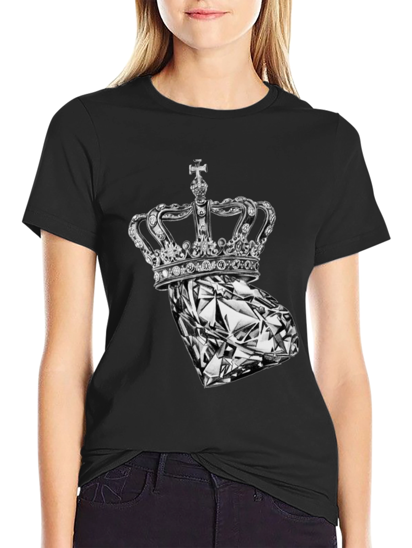 Crown Diamond Graphic Tee - Stylish Black T-Shirt