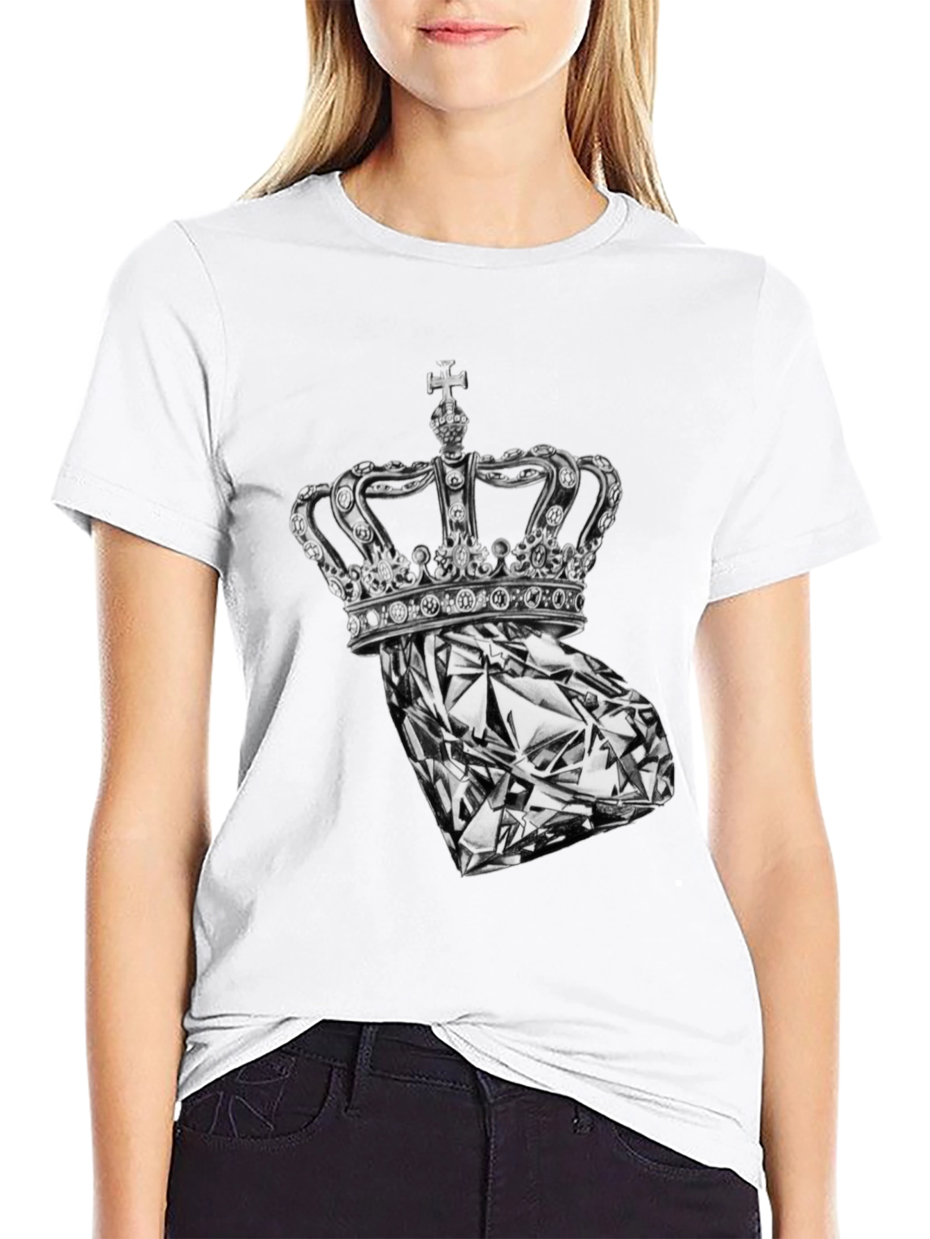 Crown Diamond Graphic Tee - Stylish Black T-Shirt