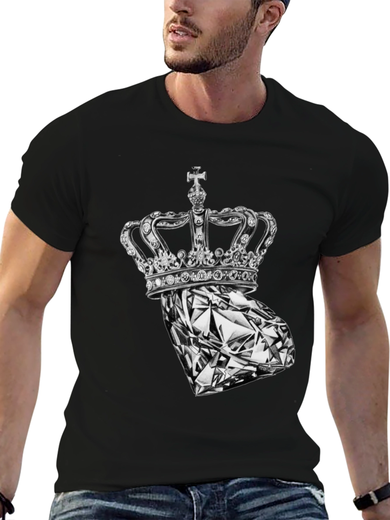Crown Diamond Graphic Tee - Stylish Black T-Shirt