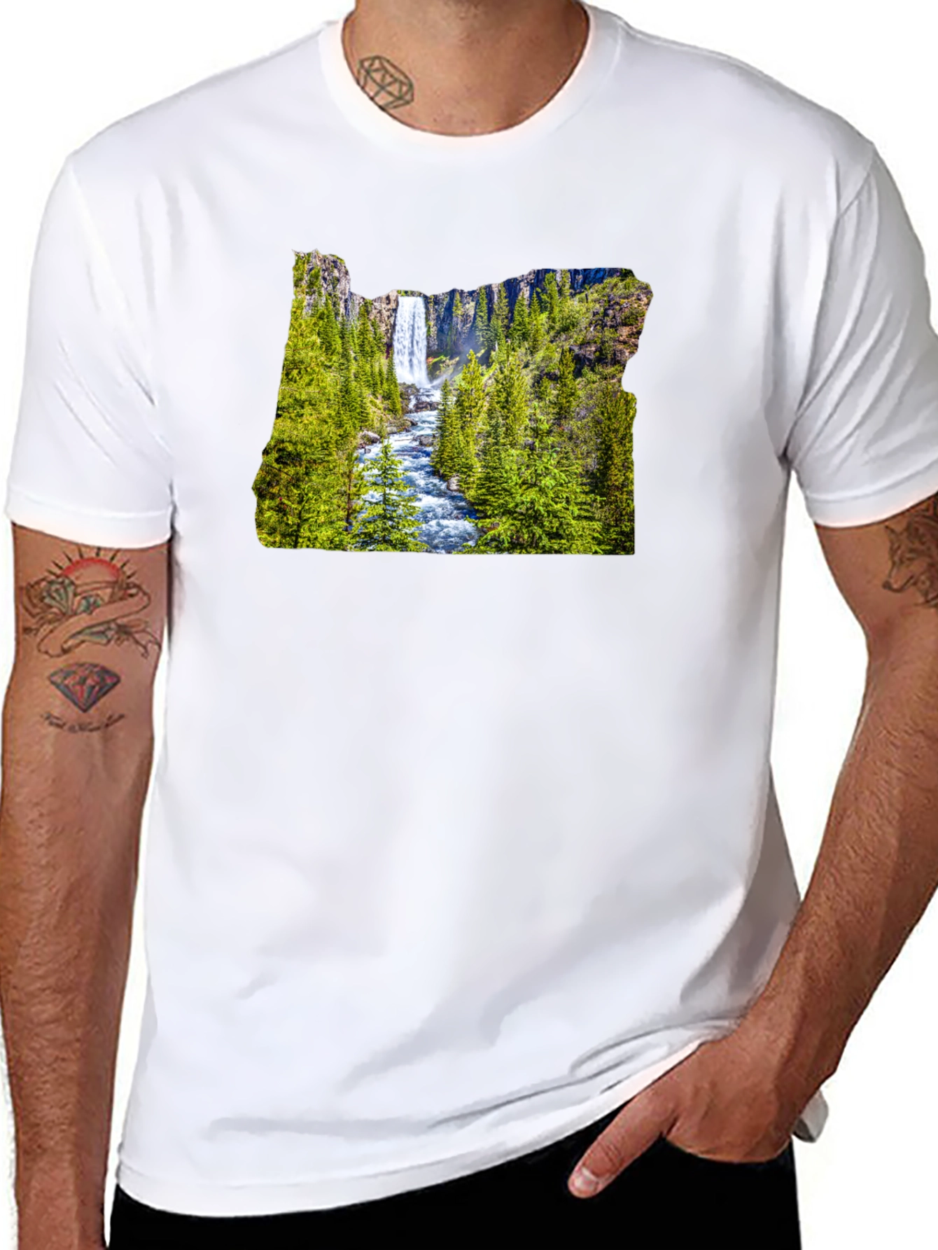 Oregon Waterfall Graphic Tee - Black Casual Shirt