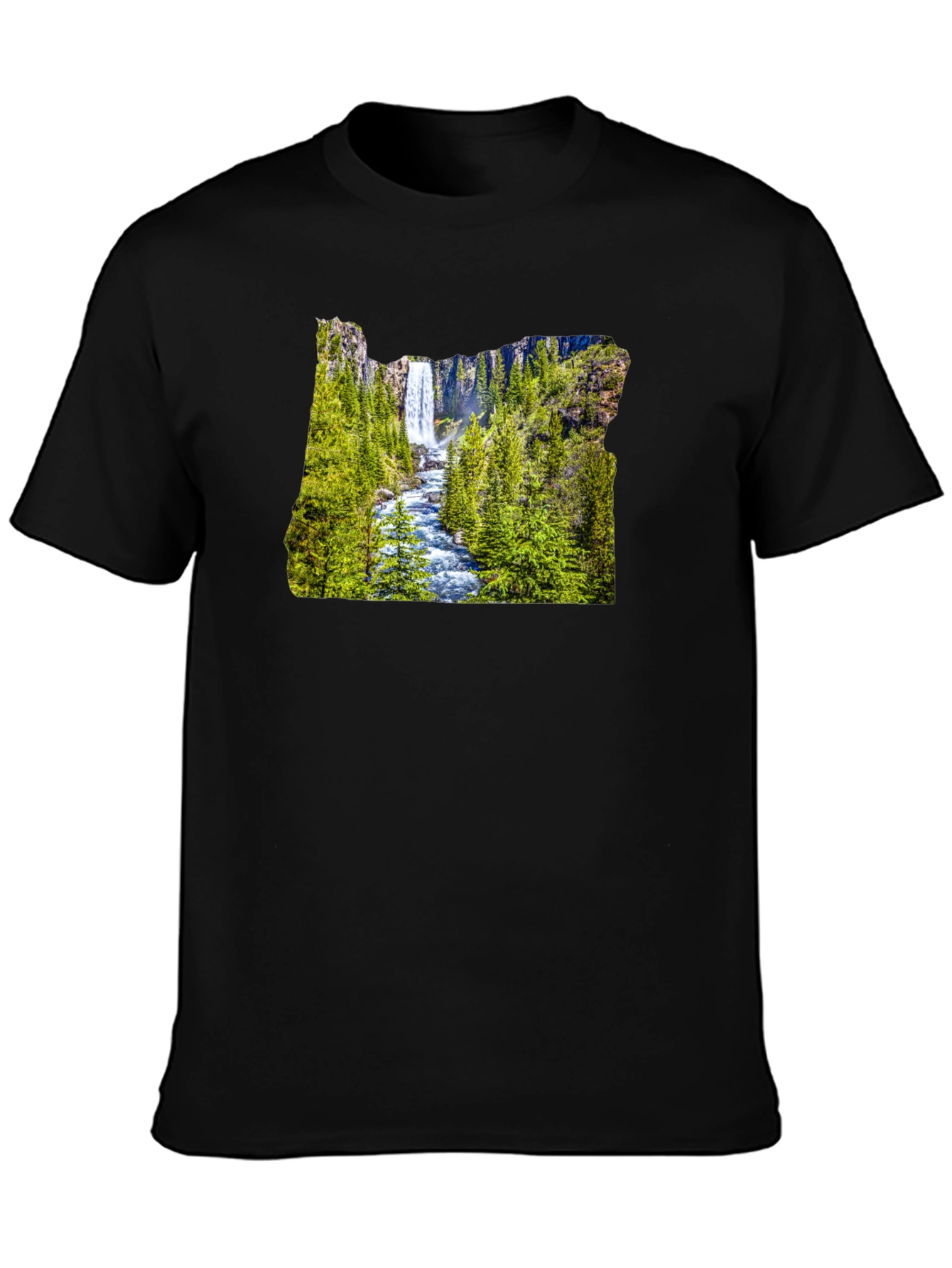 Oregon Waterfall Graphic Tee - Black Casual Shirt