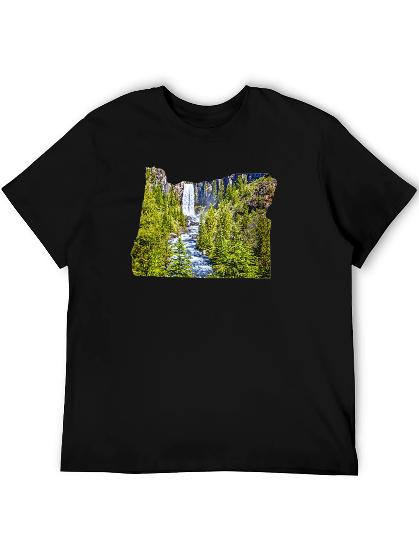 Oregon Waterfall Graphic Tee - Black Casual Shirt