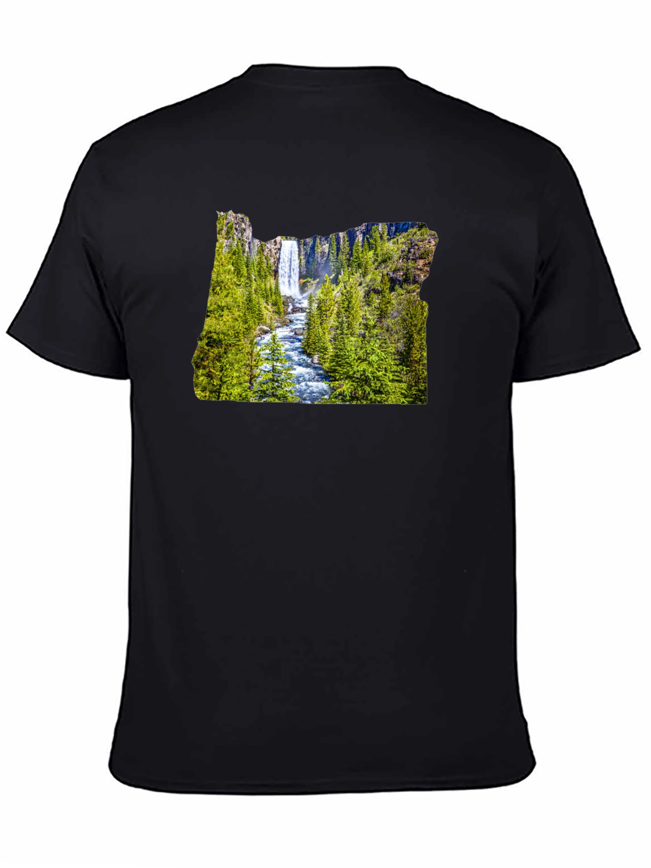 Oregon Waterfall Graphic Tee - Black Casual Shirt
