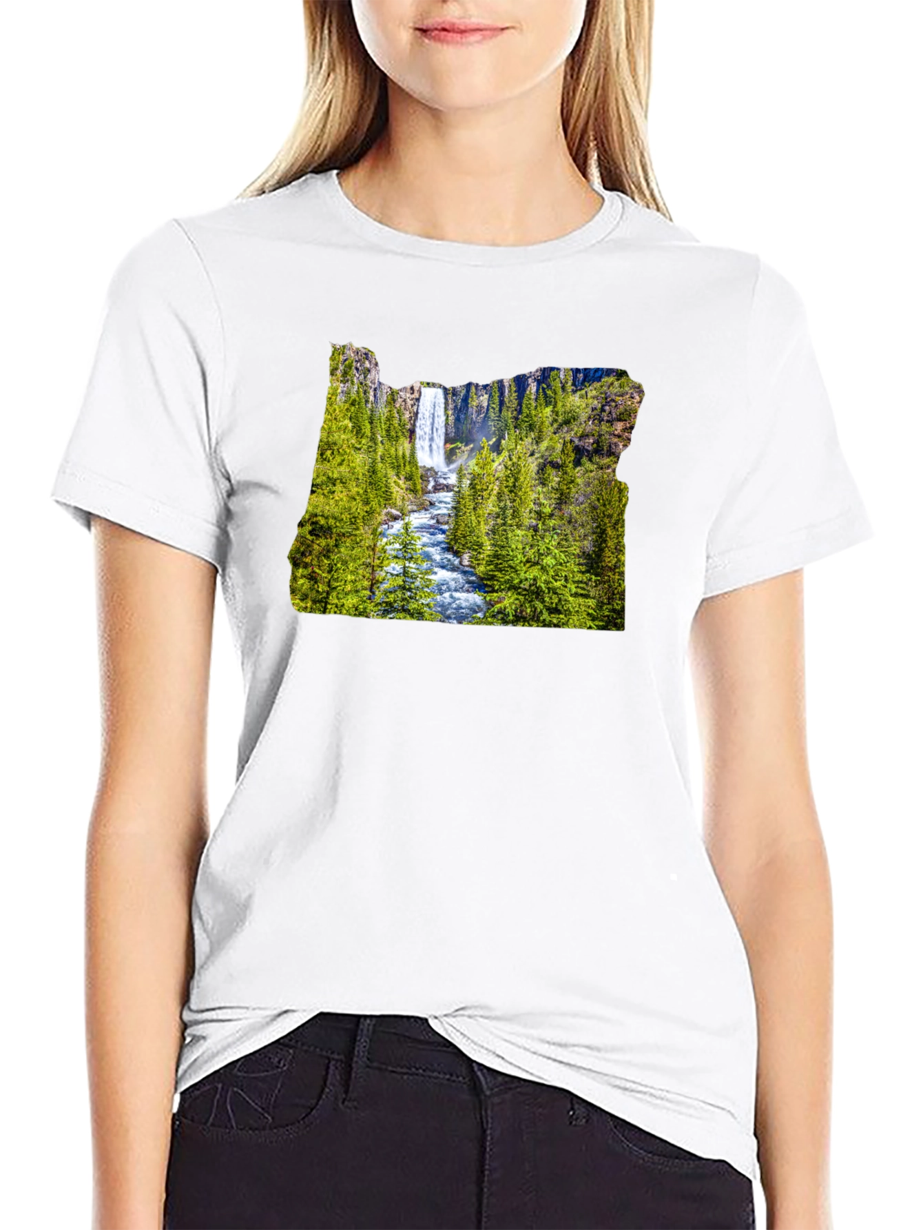 Oregon Waterfall Graphic Tee - Black Casual Shirt