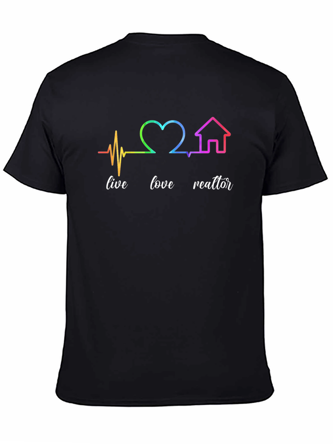 Live Love Realtor Rainbow Heartbeat Graphic T-Shirt
