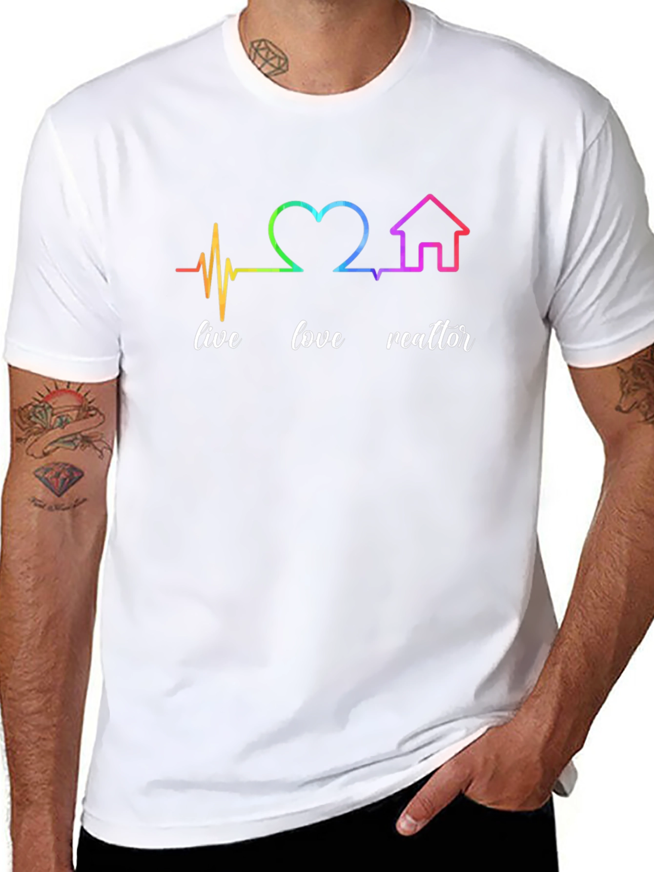 Live Love Realtor Rainbow Heartbeat Graphic T-Shirt