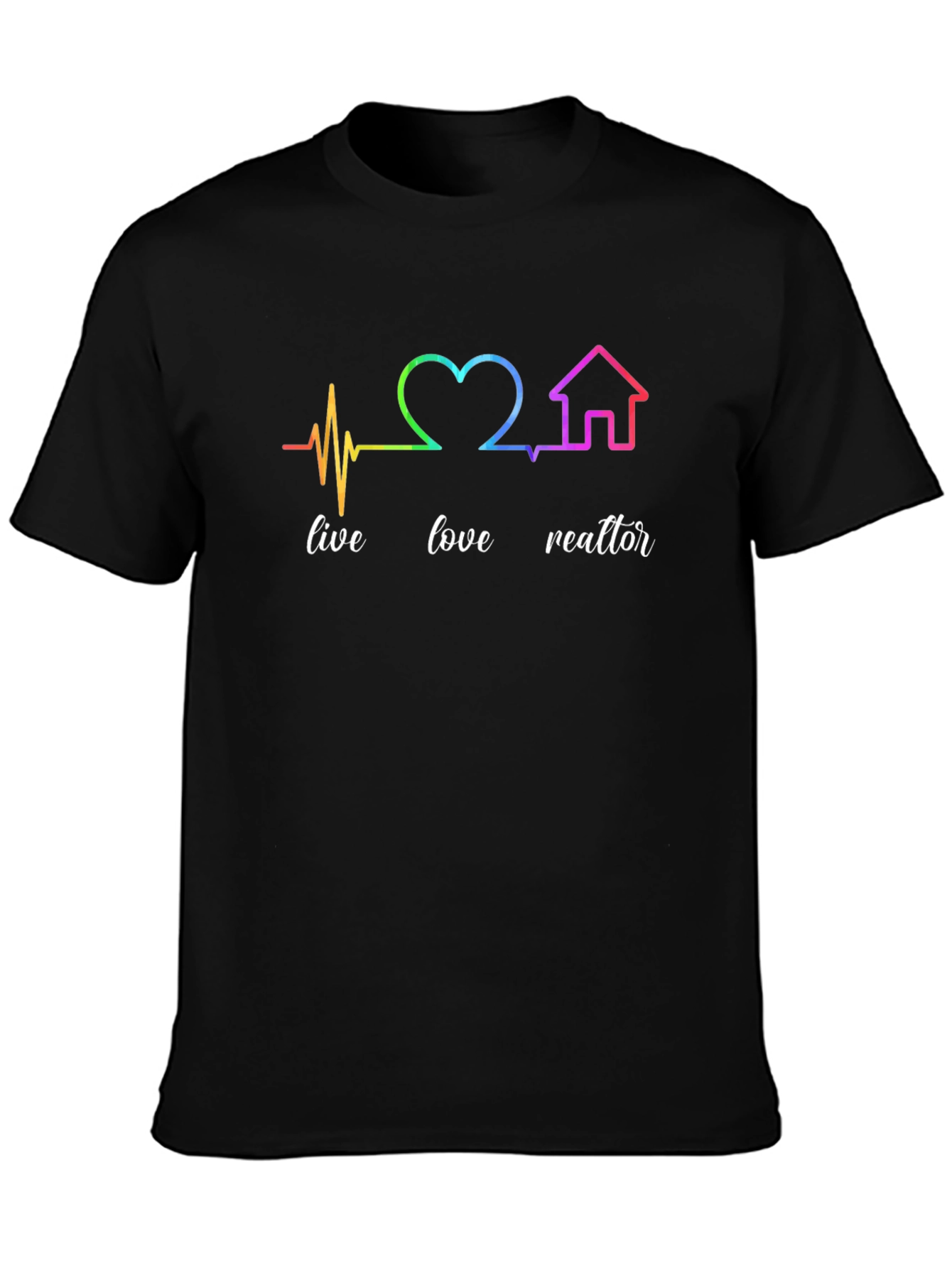 Live Love Realtor Rainbow Heartbeat Graphic T-Shirt