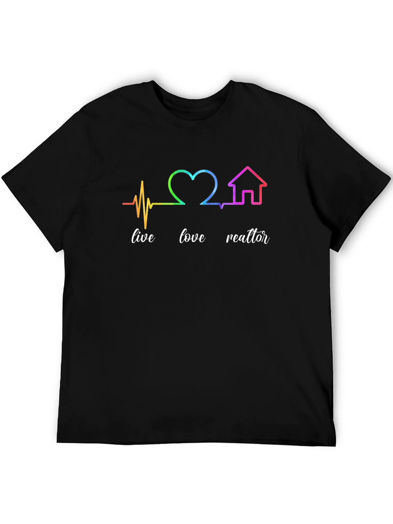 Live Love Realtor Rainbow Heartbeat Graphic T-Shirt