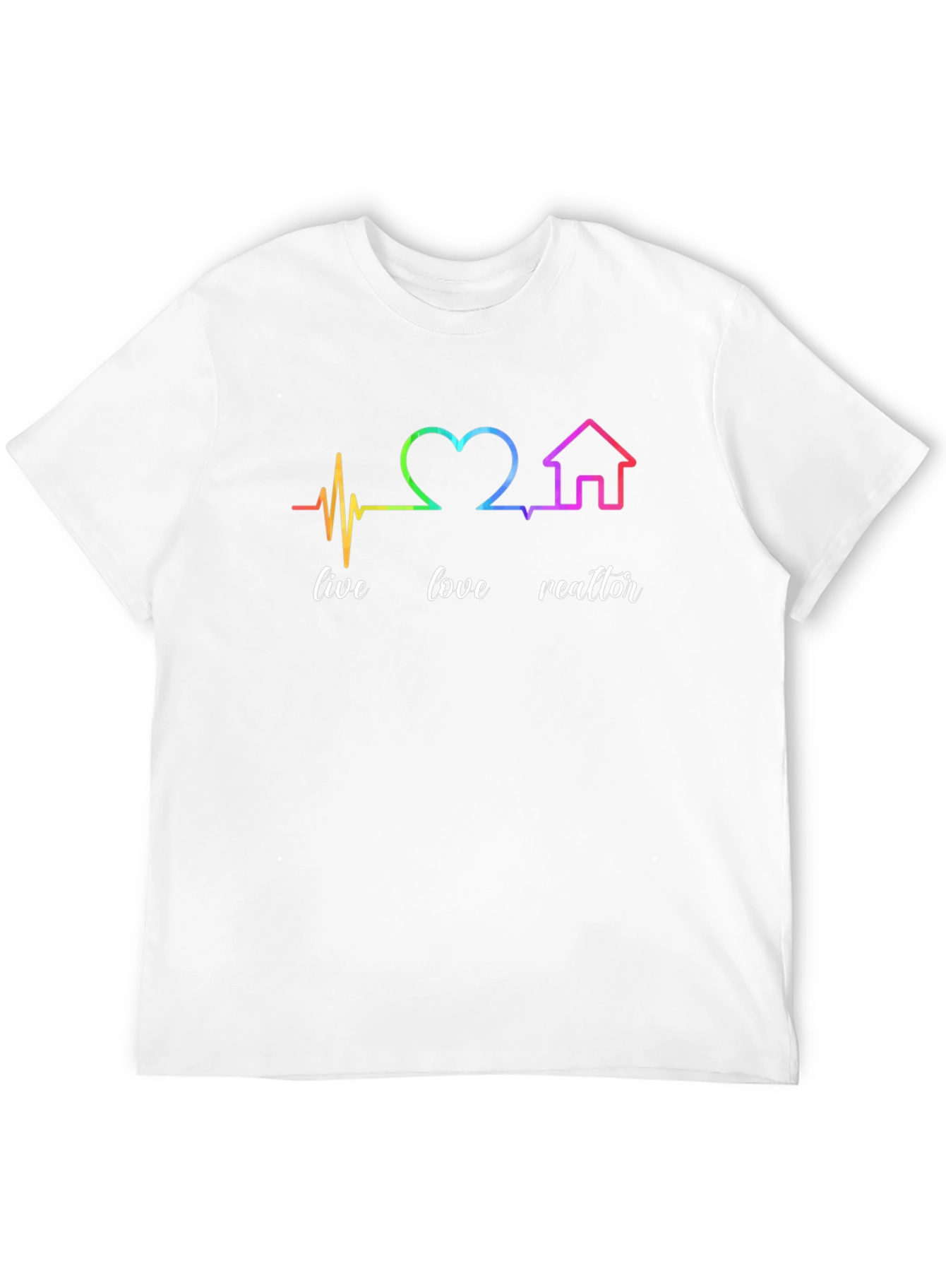 Live Love Realtor Rainbow Heartbeat Graphic T-Shirt