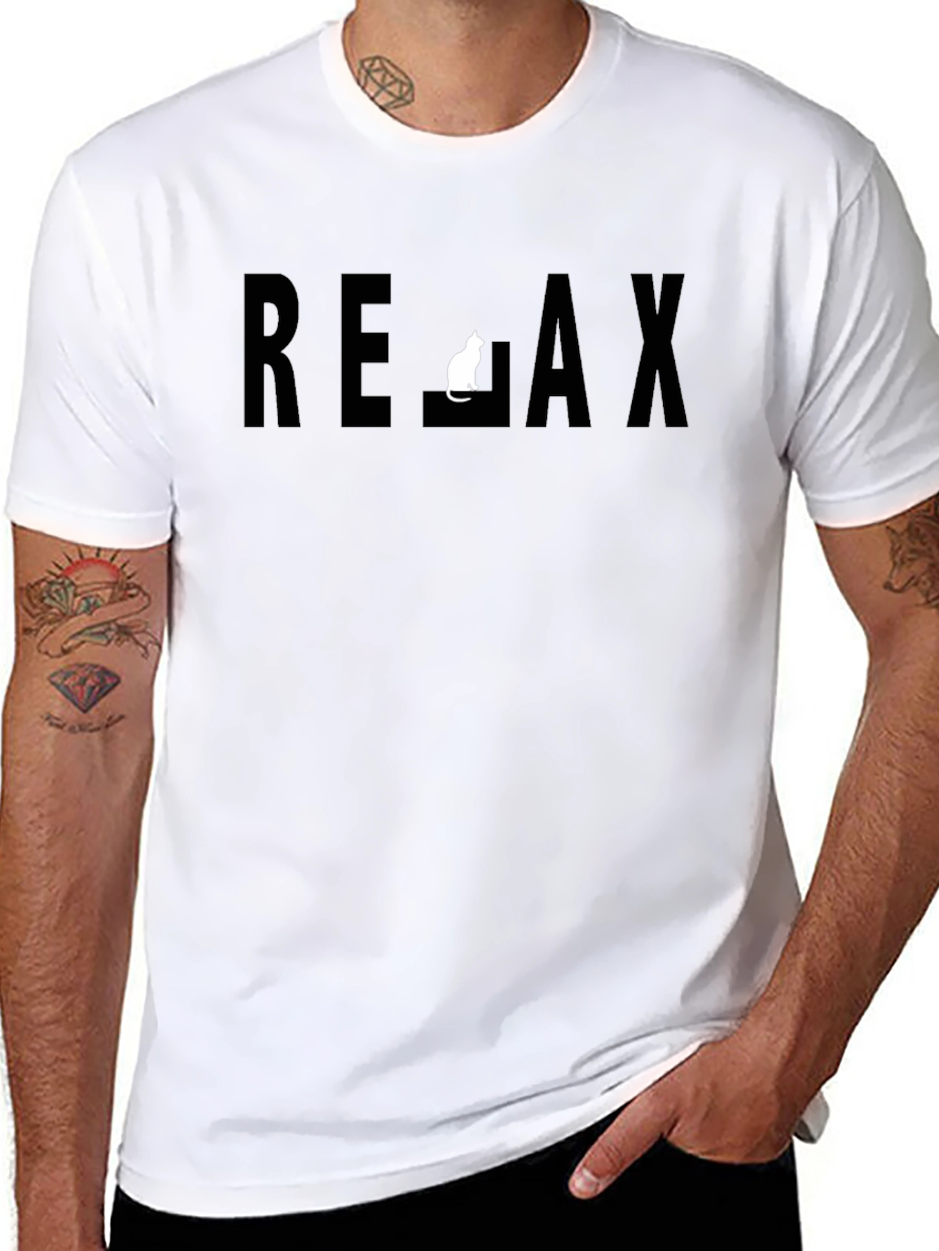Relax Cat Graphic Black T-Shirt