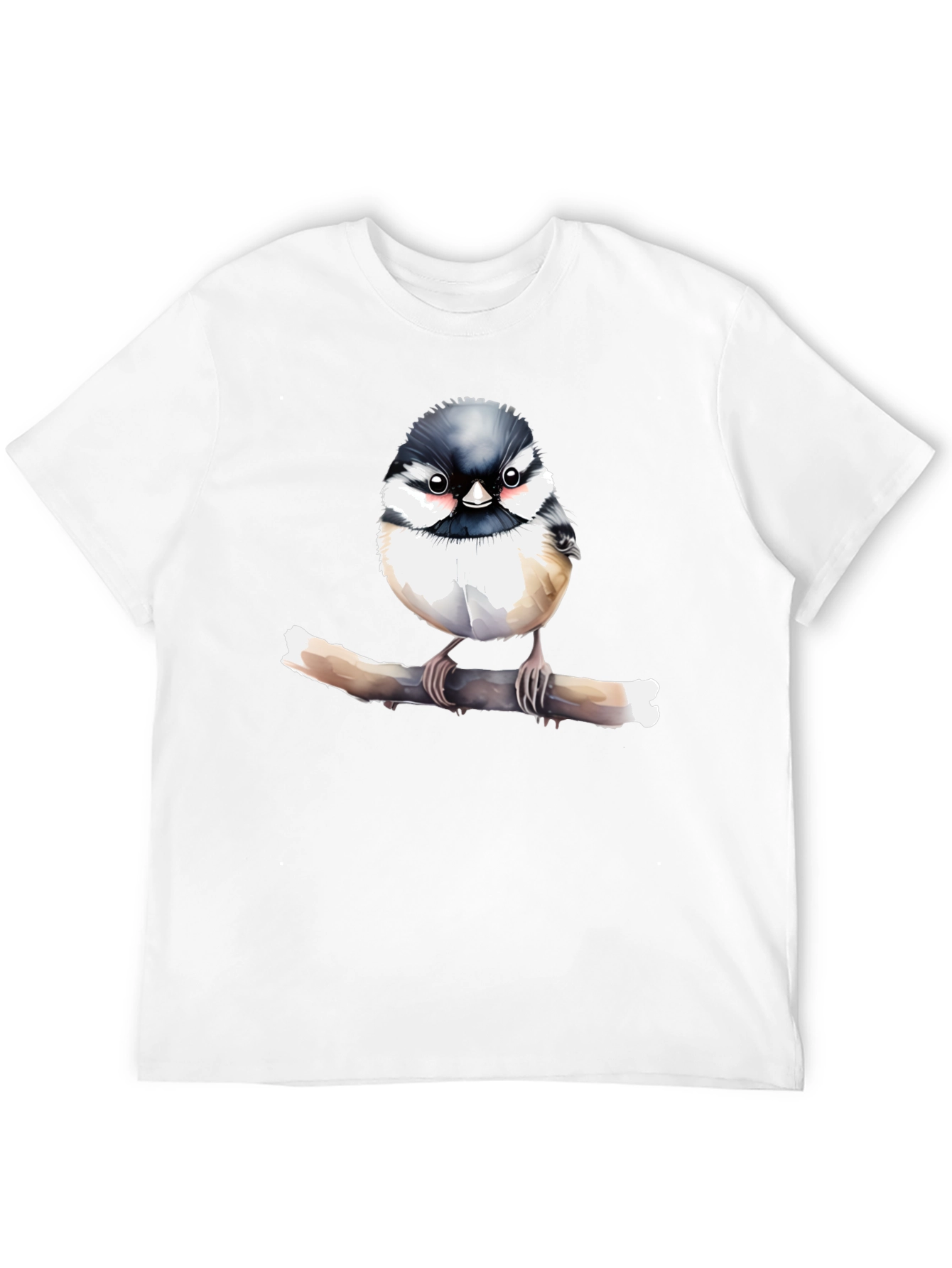 Cute Bird on Branch Graphic Black T-Shirt